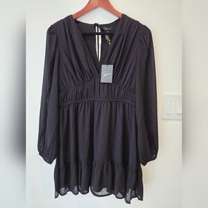 GAPNA LONG SLEEVE Chiffon Black Prom Party Baby Doll Short Dress Size M